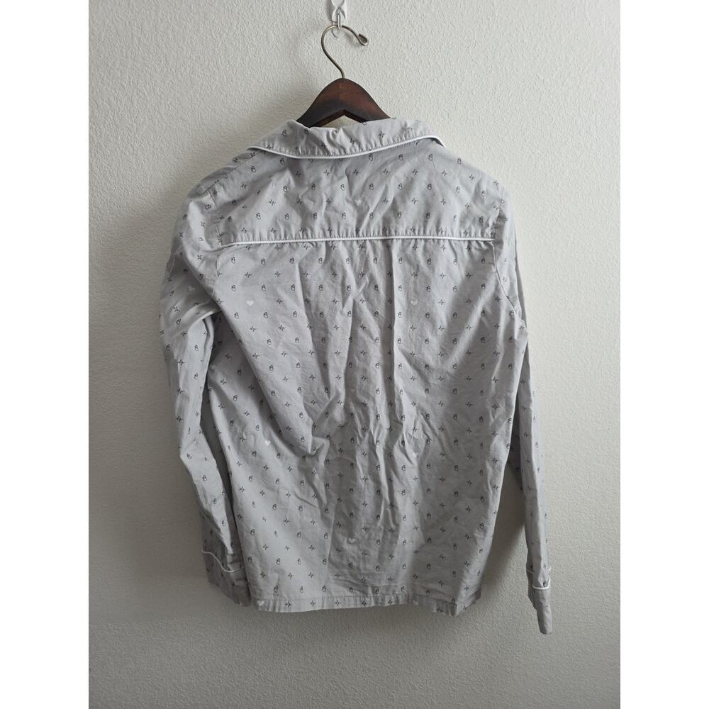 Figs Heartbeat Grey Long Sleeve Button Pajama Sleep Shirt Sz Small 100% Cotton - Picture 5 of 6